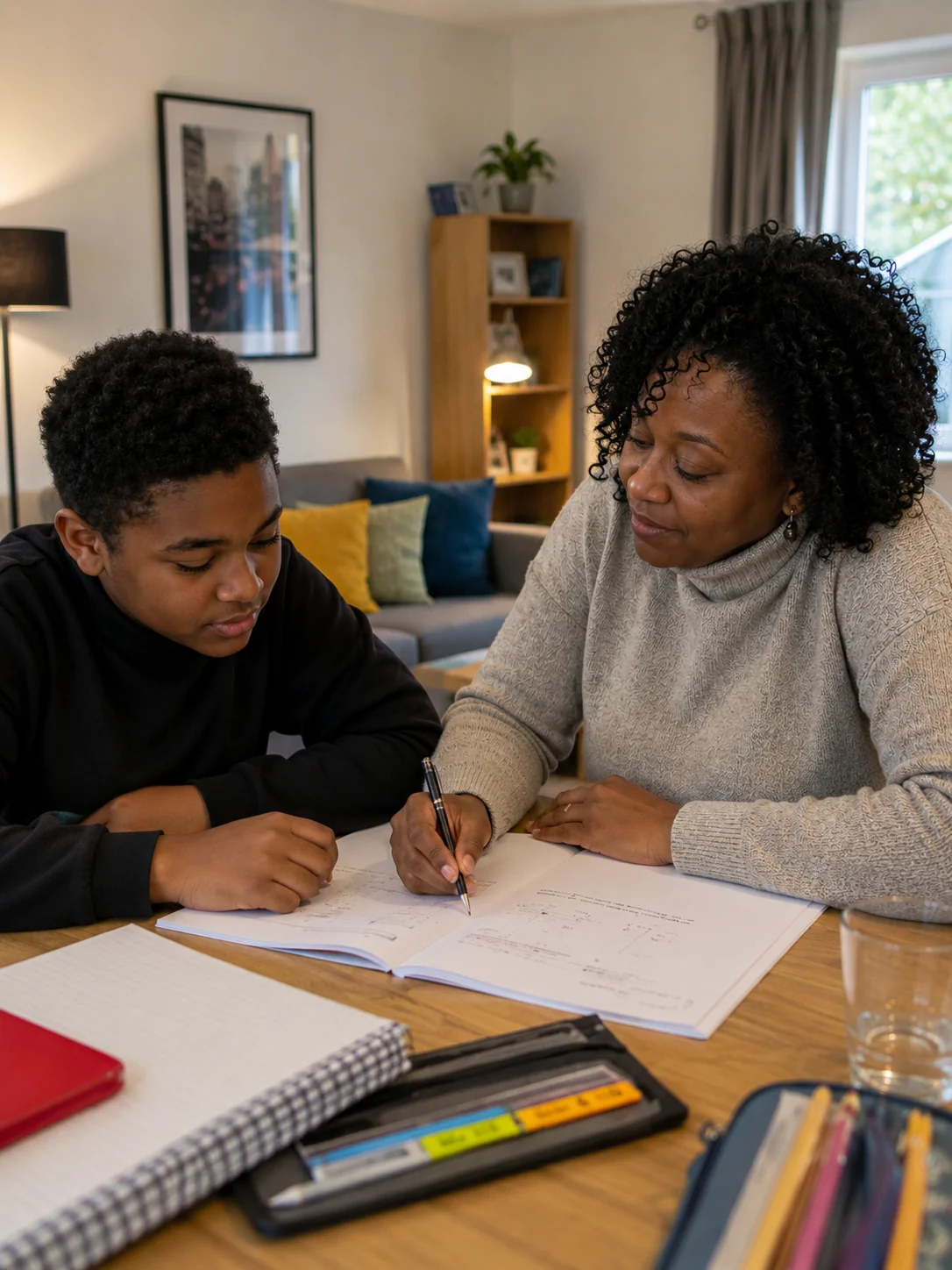 Support worker helping a young person with an everyday learning activity